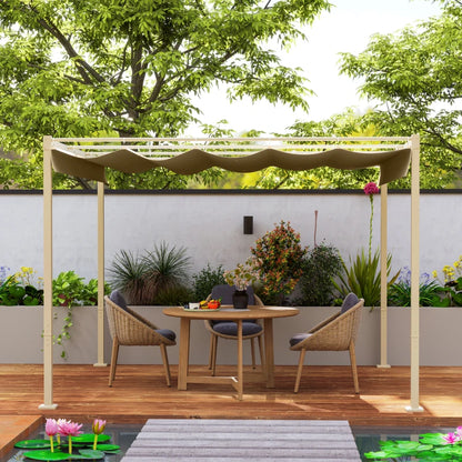 Nancy's Subbiano Pergola - Tuinpaviljoen - Intrekbaar dak - UPF30+-bescherming - Kaki - ± 300 x 300 x 220 cm