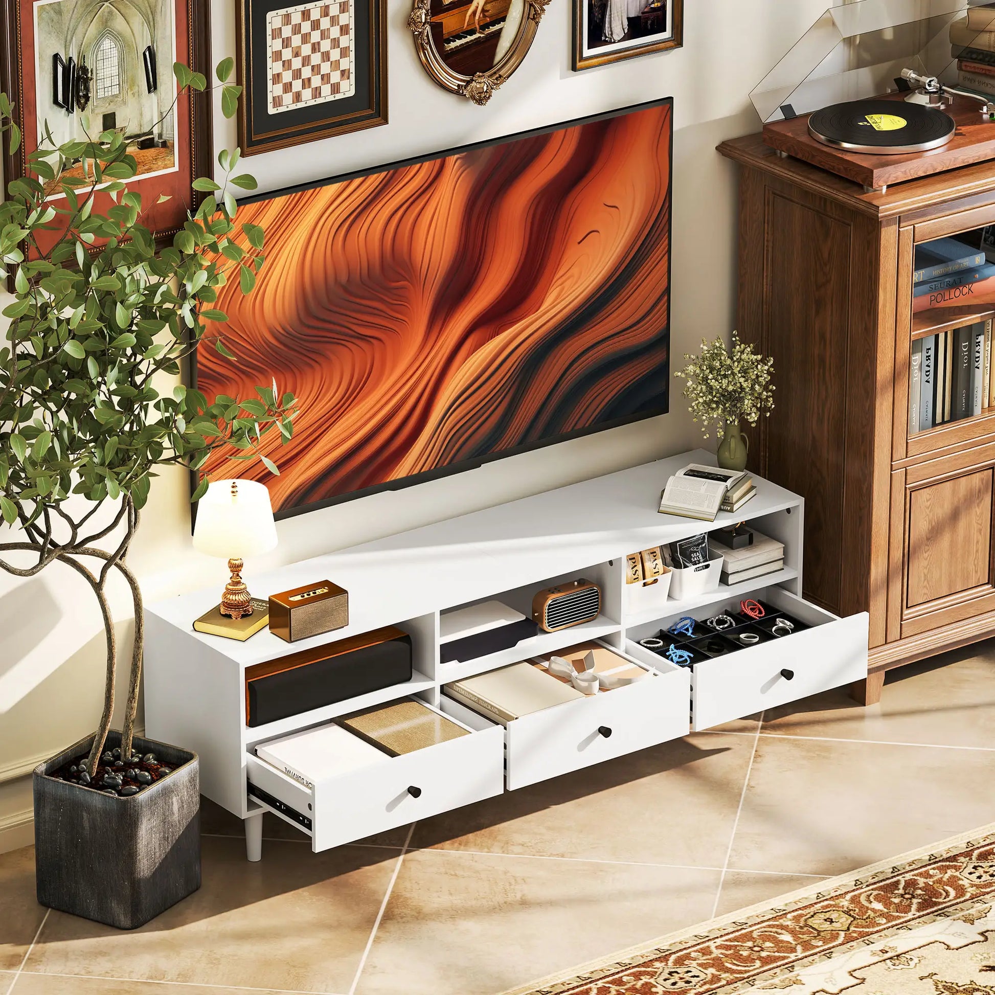 Nancy's Delianuova TV-Meubel - TV Kast - Lowboard - Wit - ± 140 x 35 x 45 cm