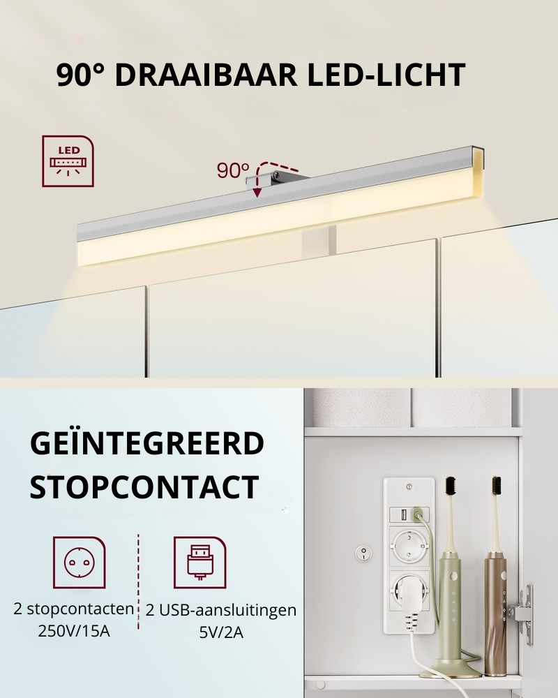 Nancy's Graça Spiegelkast met Verlichting - Badkamerspiegel met opbergkast - Badkamerkast met Spiegel - Wit - ± 90 x 15 x 75 cm