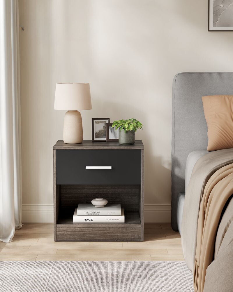 Nancy's Askern Nachtkastje Bruin - Zwart - Bijzettafel met lade - Modern - ± 40 x 30 x 40 cm