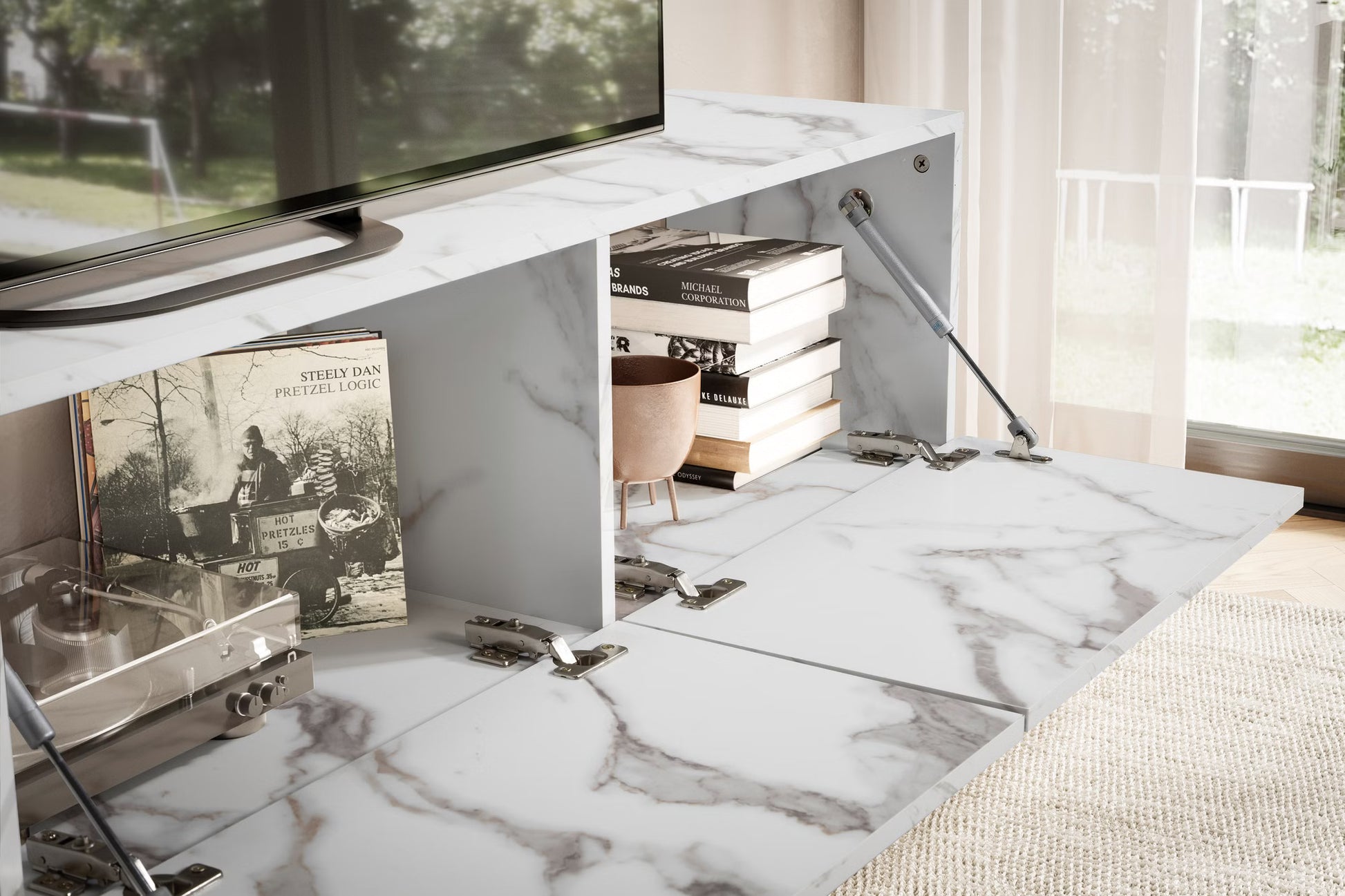 Nancy's Monleale TV Meubel - TV Kast - Lowboard - Zwevend - Wit - Marmerlook - 160 x 30 x 30 cm