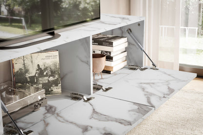 Nancy's Monleale TV Meubel - TV Kast - Lowboard - Zwevend - Wit - Marmerlook - 160 x 30 x 30 cm