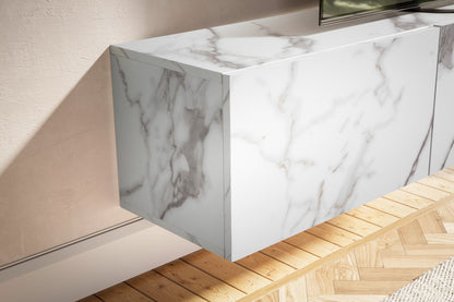 Nancy's Monleale TV Meubel - TV Kast - Lowboard - Zwevend - Wit - Marmerlook - 160 x 30 x 30 cm