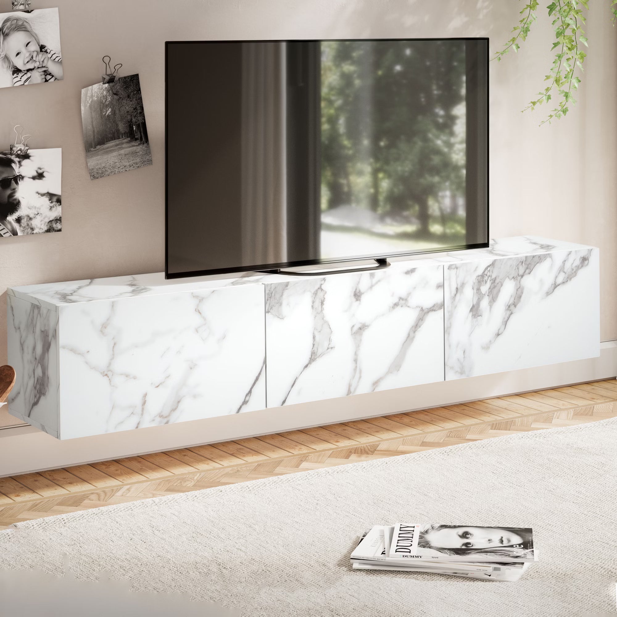 Nancy's Monleale TV Meubel - TV Kast - Lowboard - Zwevend - Wit - Marmerlook - 160 x 30 x 30 cm