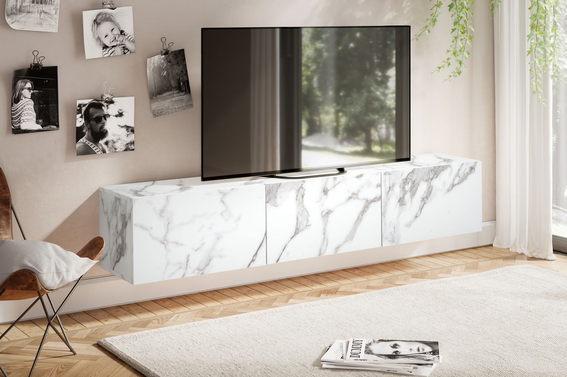 Nancy's Monleale TV Meubel - TV Kast - Lowboard - Zwevend - Wit - Marmerlook - 160 x 30 x 30 cm