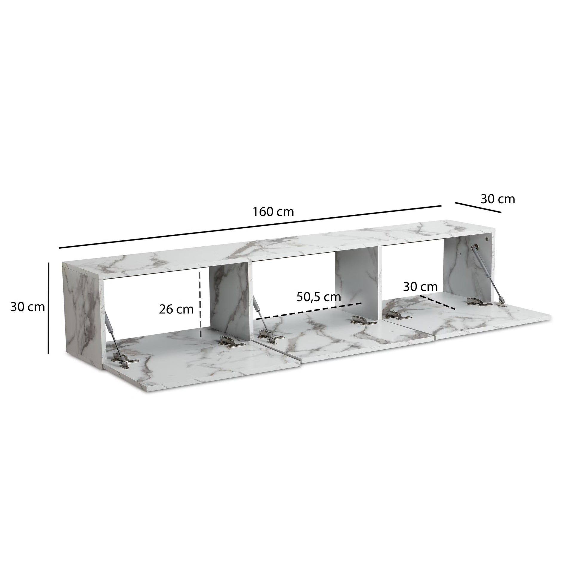 Nancy's Monleale TV Meubel - TV Kast - Lowboard - Zwevend - Wit - Marmerlook - 160 x 30 x 30 cm