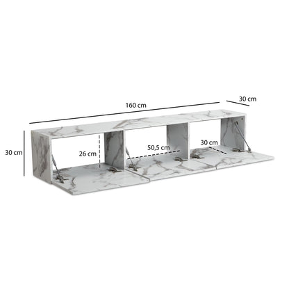 Nancy's Monleale TV Meubel - TV Kast - Lowboard - Zwevend - Wit - Marmerlook - 160 x 30 x 30 cm