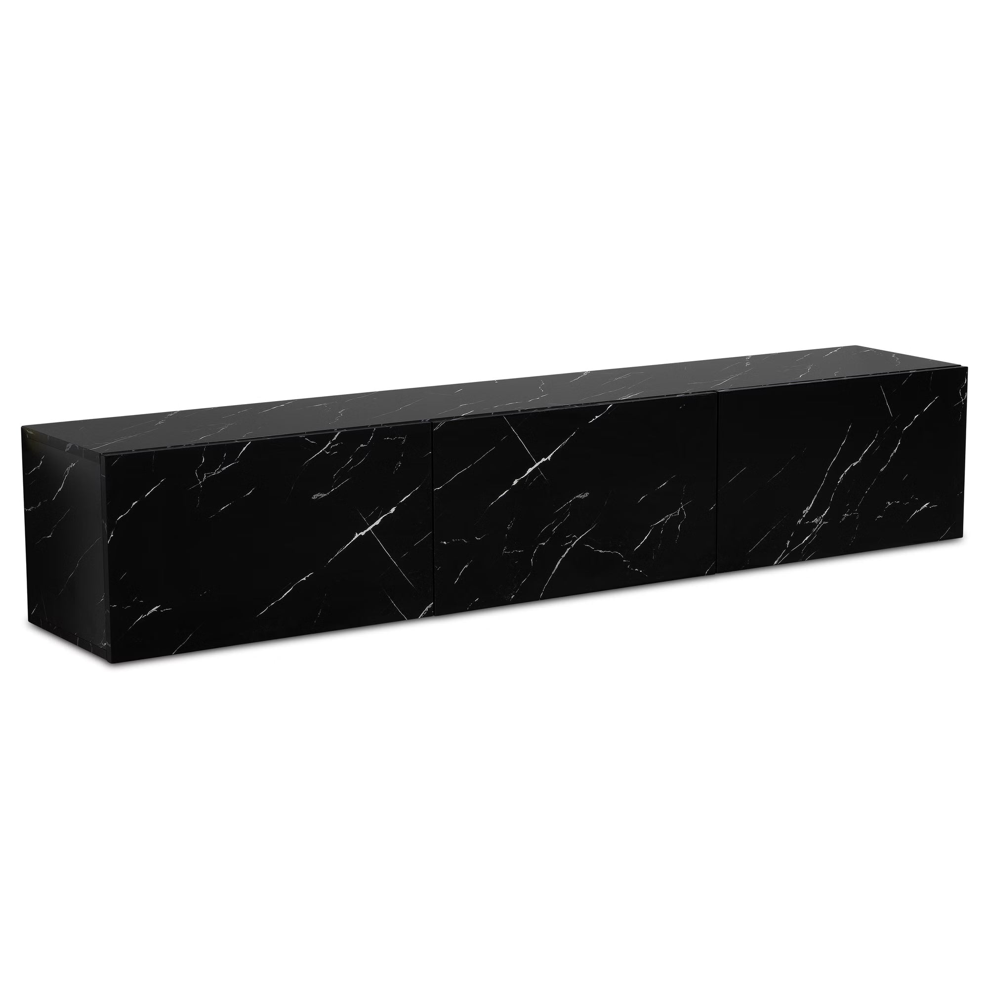 Nancy's Monguzzo TV Meubel - TV Kast - Lowboard - Zwevend - Zwart - Marmerlook - 160 x 30 x 30 cm