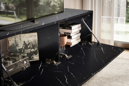 Nancy's Monguzzo TV Meubel - TV Kast - Lowboard - Zwevend - Zwart - Marmerlook - 160 x 30 x 30 cm