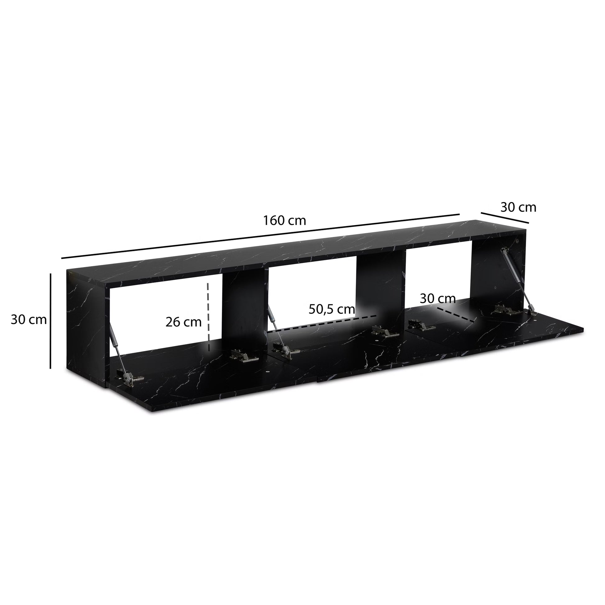 Nancy's Monguzzo TV Meubel - TV Kast - Lowboard - Zwevend - Zwart - Marmerlook - 160 x 30 x 30 cm