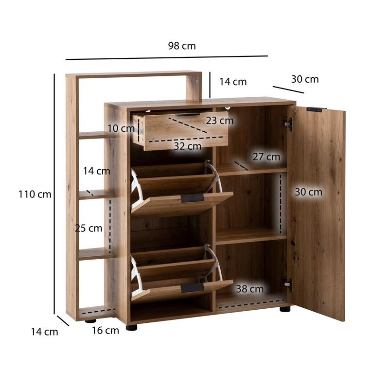 Nancy's Bemposta Schoenenkast - Opbergkast voor Schoenen - Bruin / Zwart - ± 100 x 30 x 110 cm