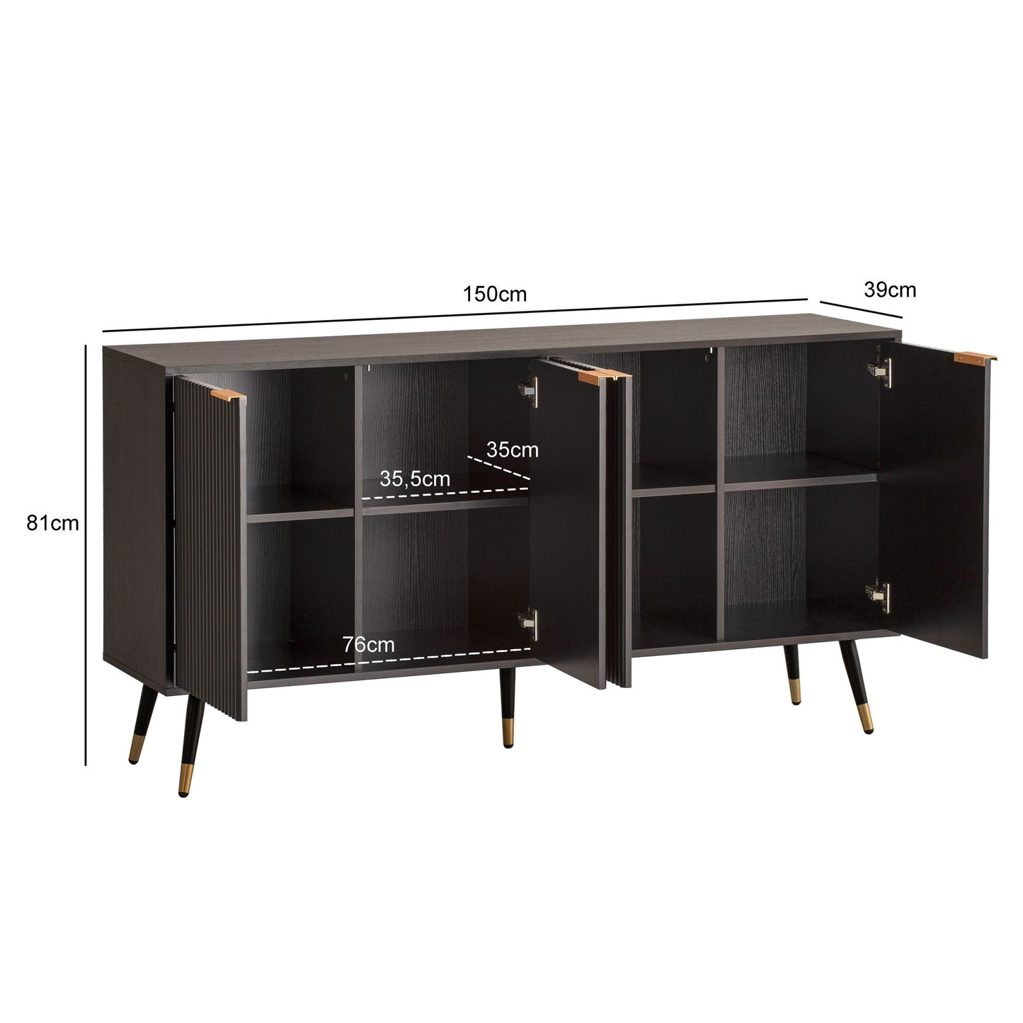 Nancy's Benquerença Dressoir - Sideboard - Opbergkast - Zwart - ± 150 x 40 x 80 cm