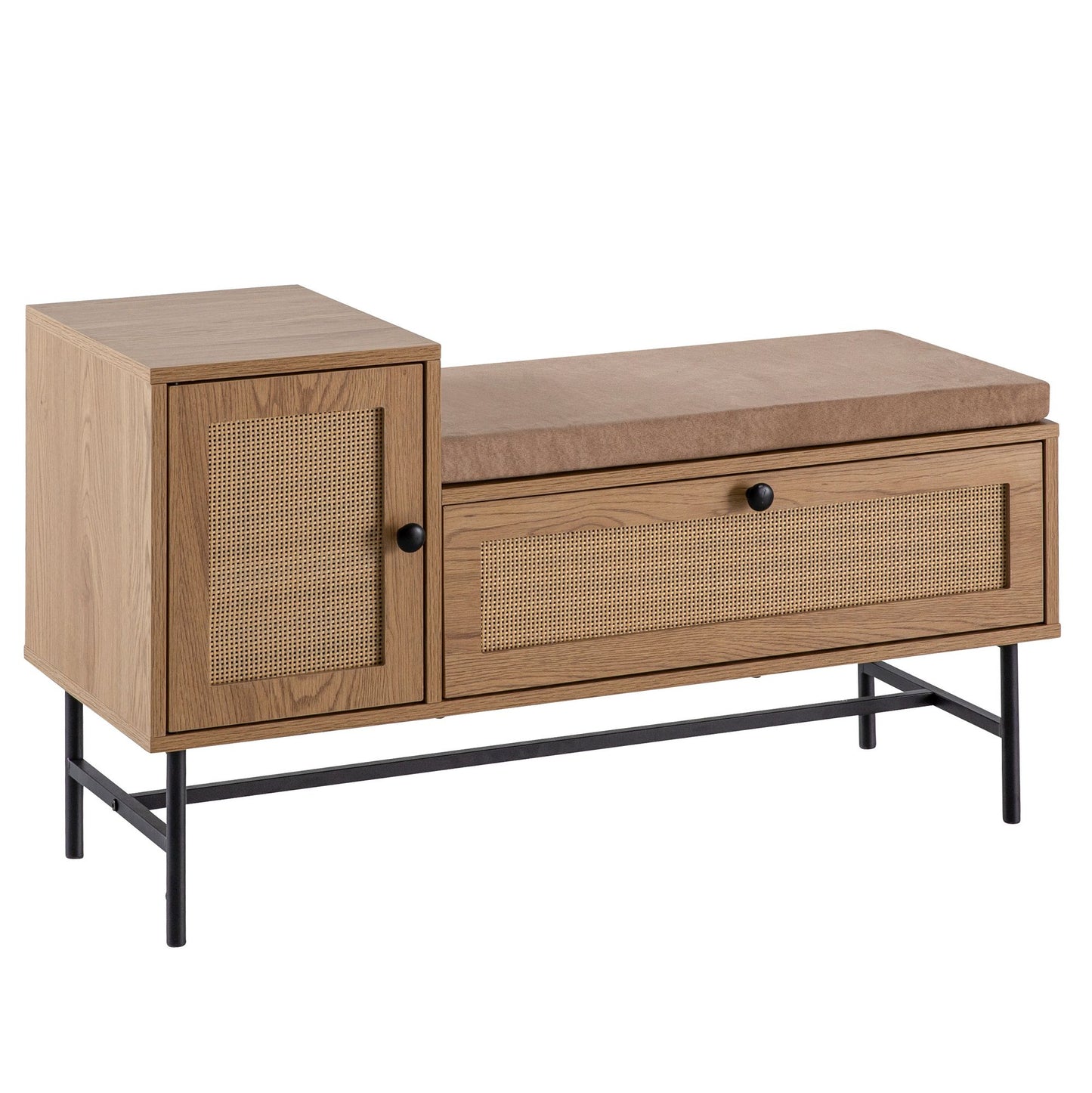 Nancy's Aljustrel Schoenenbank - Gangbank - Opbergbankje - Eikenkleurig - Rotan - ± 100 x 40 x 60 cm