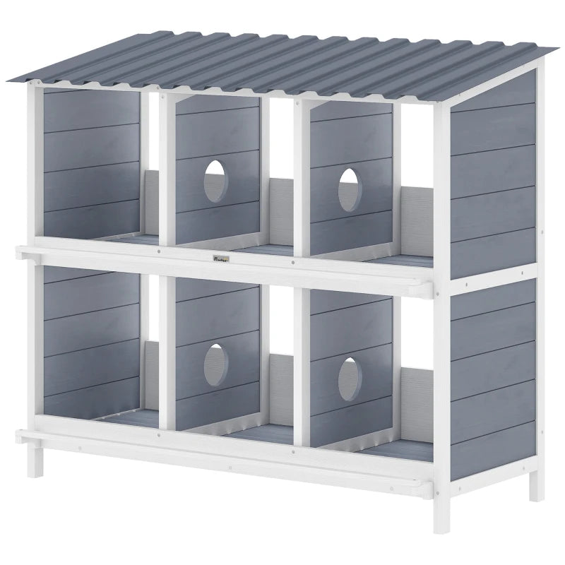 Nancy's Solimbergo Kippenhok - Nestkast - Zes compartimenten - Grijs / Wit - Dennenhout - ± 100 x 50 x 90 cm