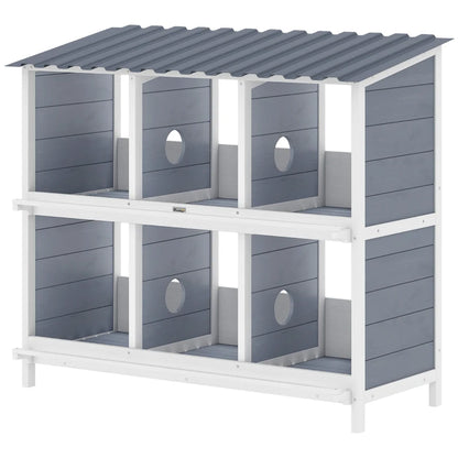 Nancy's Solimbergo Kippenhok - Nestkast - Zes compartimenten - Grijs / Wit - Dennenhout - ± 100 x 50 x 90 cm