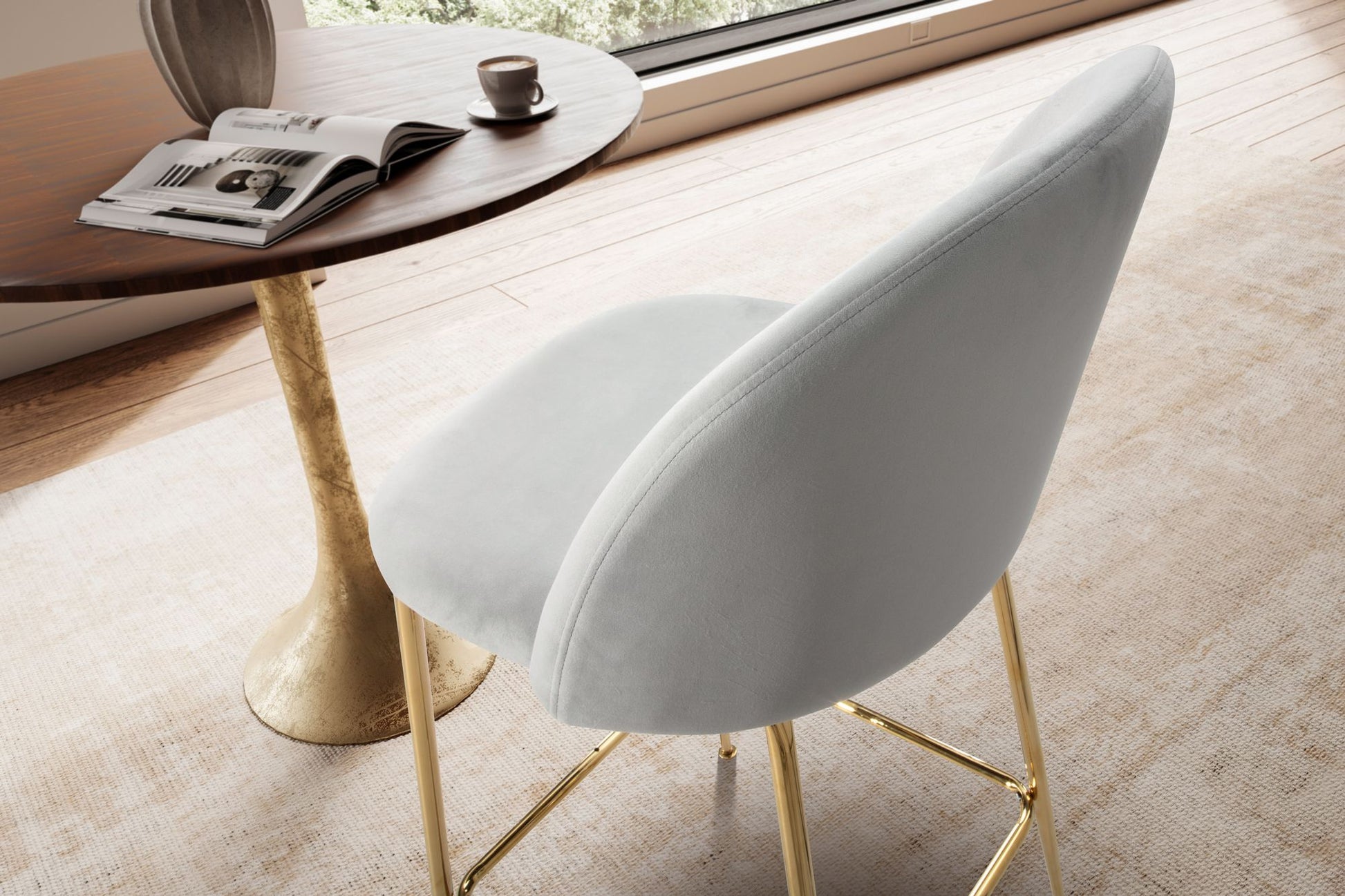Nancy's Zibreira Barkruk - Barstoel - Set van 2 - Grijs / Goud - Fluweel - 50 x 50 x 102 cm