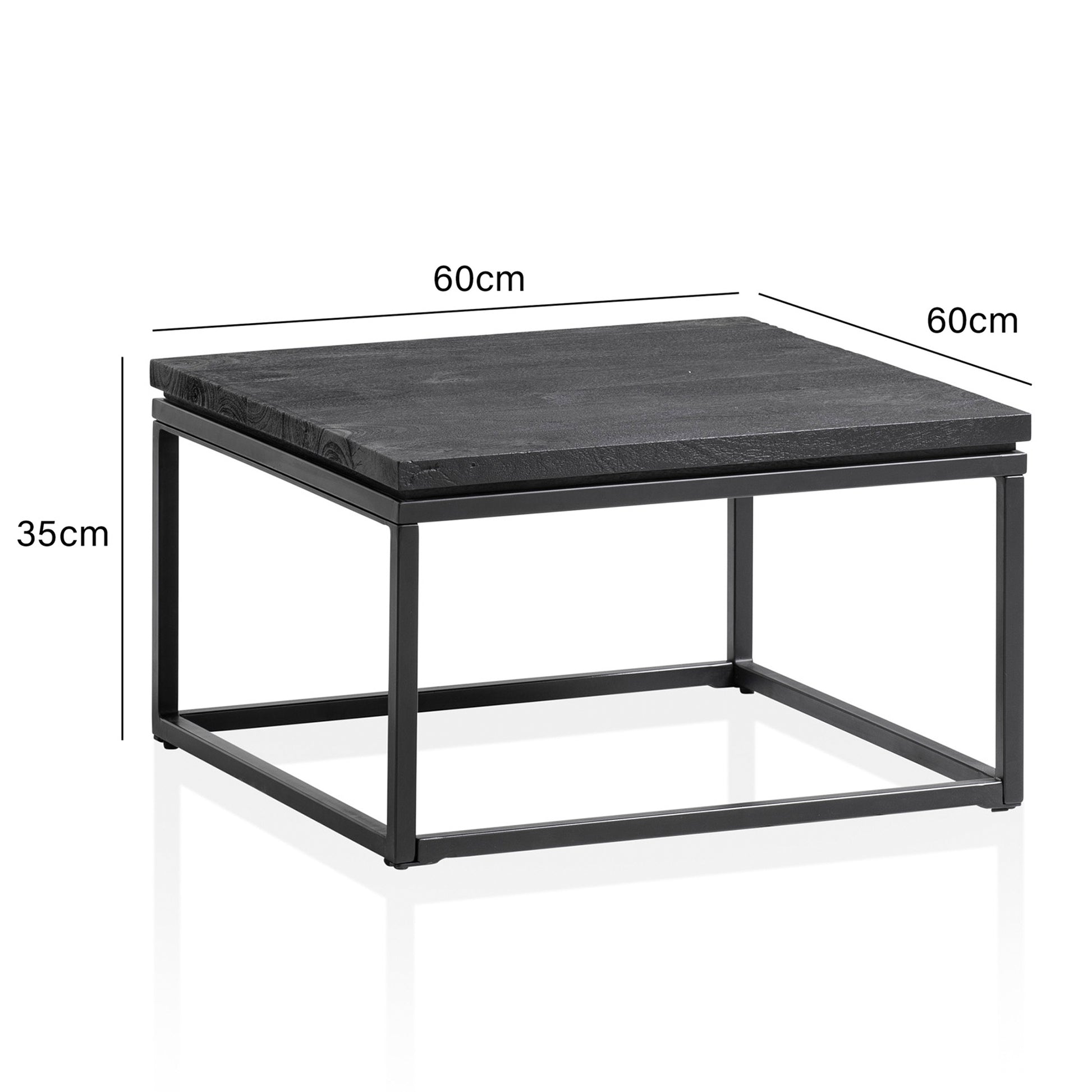 Nancy's Ruivos Salontafel - Koffietafel - Zwart - Mangohout / Staal - 60 x 60 x 35 cm