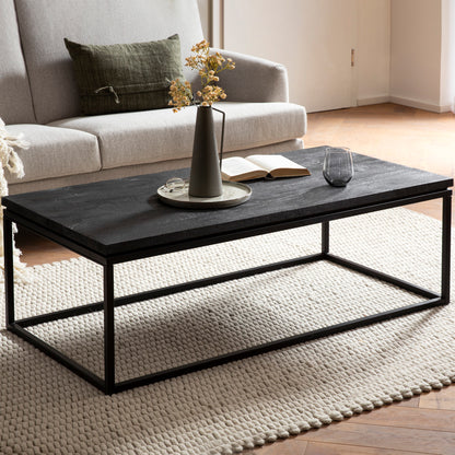Nancy's Valverde Salontafel - Koffiertafel - Zwart - Massief Mangohout / Staal - 120 x 60 x 40 cm