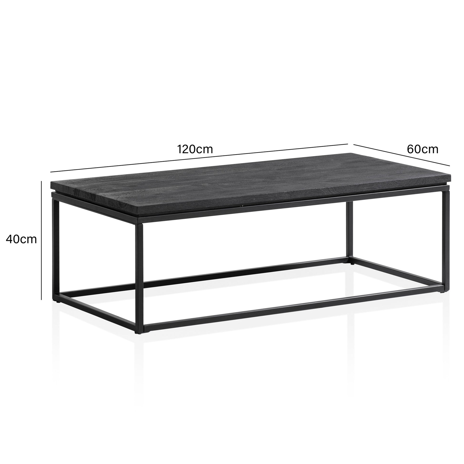 Nancy's Valverde Salontafel - Koffiertafel - Zwart - Massief Mangohout / Staal - 120 x 60 x 40 cm