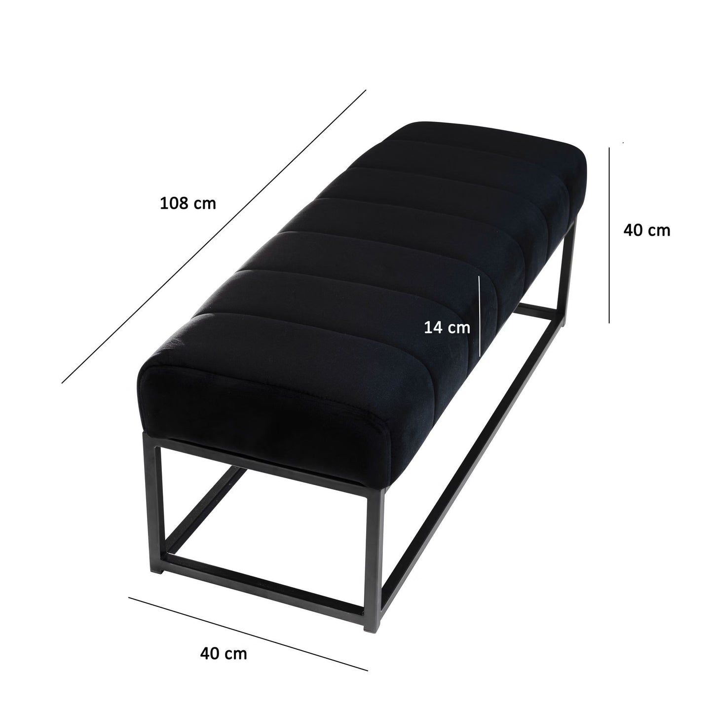 Nancy's Monno Bankje - Zitbankje - Halbankje -Zwart - Fluweel - ± 110 x 40 x 40 cm