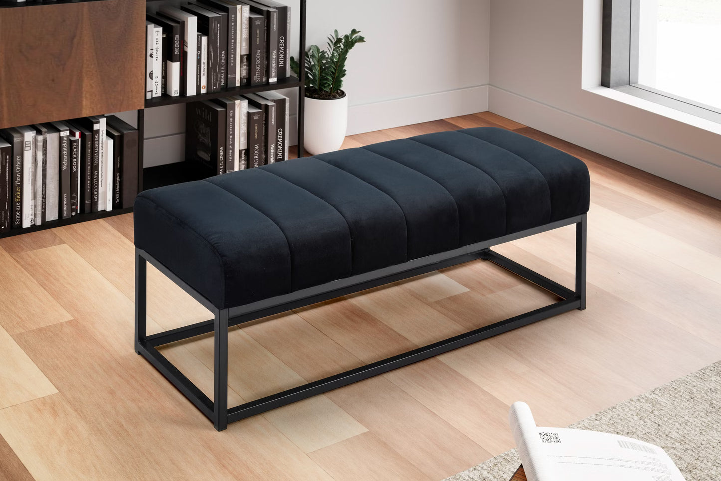 Nancy's Monno Bankje - Zitbankje - Halbankje -Zwart - Fluweel - ± 110 x 40 x 40 cm