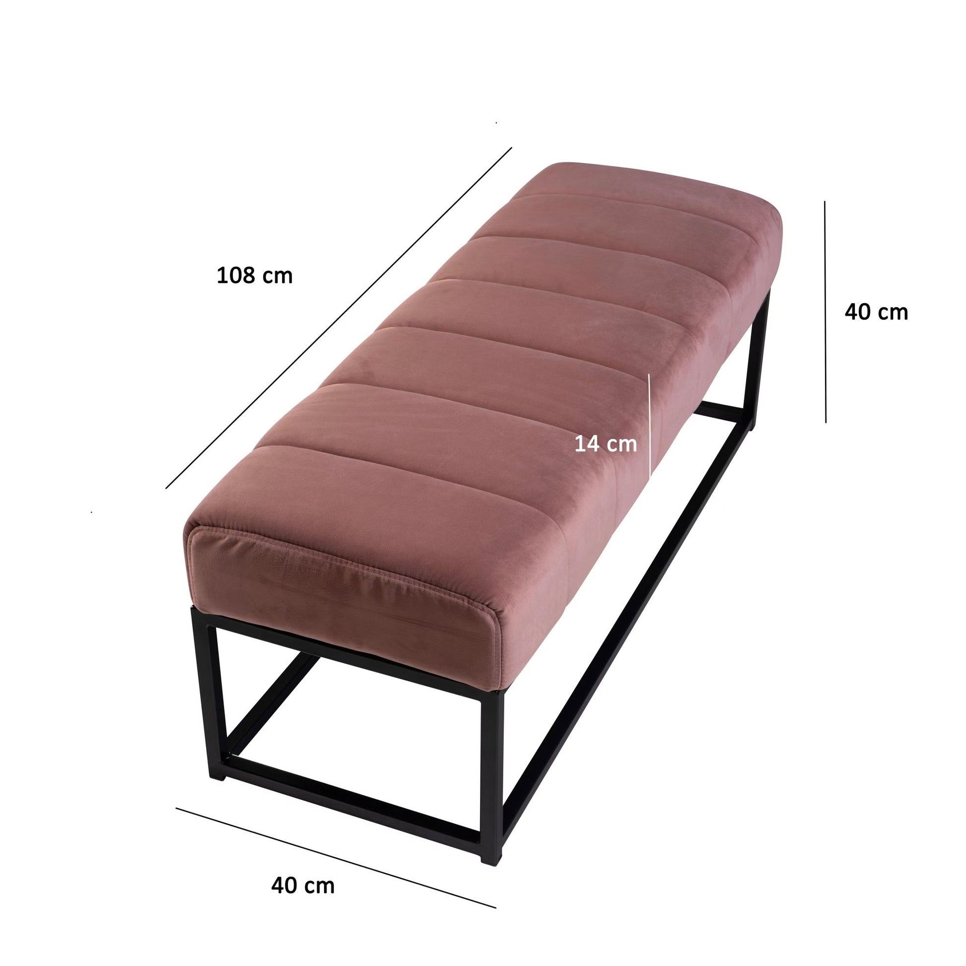 Nancy's Monreale Bankje - Zitbankje - Gangbankje - Halbankje - Roze / Zwart - Fluweel - ± 110 x 40 x 40 cm