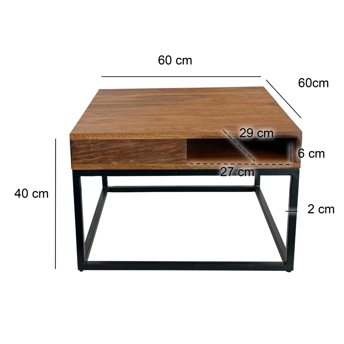 Nancy's Turbigo Salontafel - Koffietafel - Praktische opbergvakken - Massief Sheeshamhout - 60 x 60 x 40 cm
