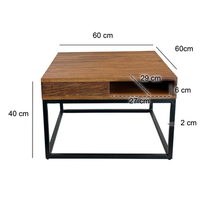 Nancy's Turbigo Salontafel - Koffietafel - Praktische opbergvakken - Massief Sheeshamhout - 60 x 60 x 40 cm