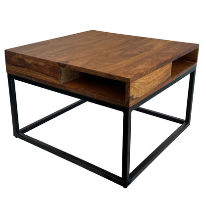 Nancy's Turbigo Salontafel - Koffietafel - Praktische opbergvakken - Massief Sheeshamhout - 60 x 60 x 40 cm