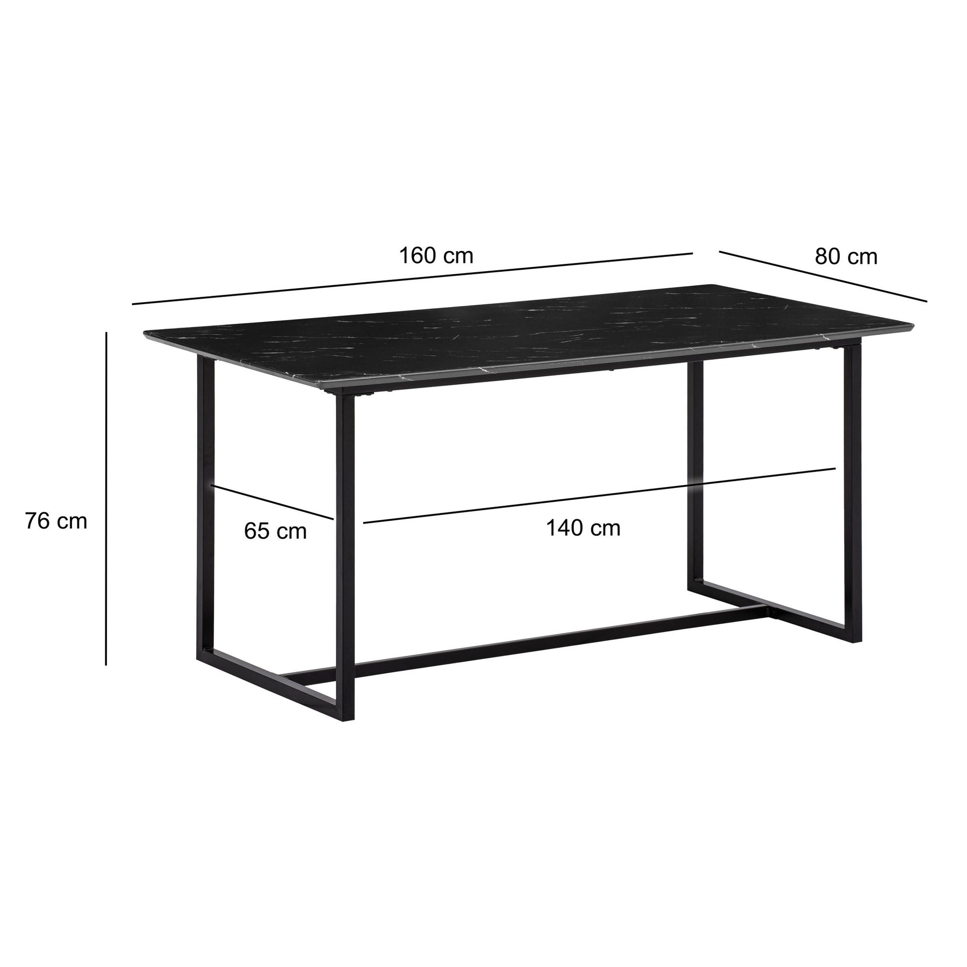 Nancy's Cumeeira Eettafel - Eetkamertafel - Keukentafel - Zwart Marmerlook - ± 160 x 80 x 75 cm