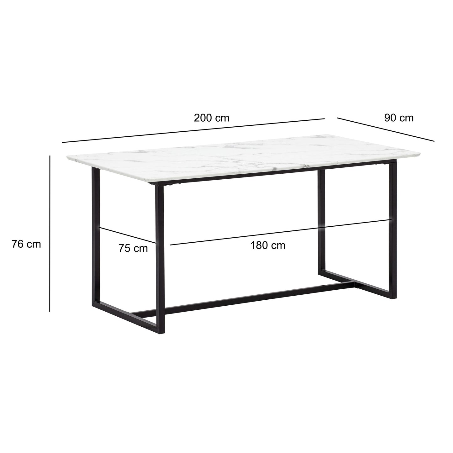 Nancy's Rabaçal Eettafel - Eetkamertafel - Keukentafel - Wit Marmerlook - ± 200 x 90 x 75 cm