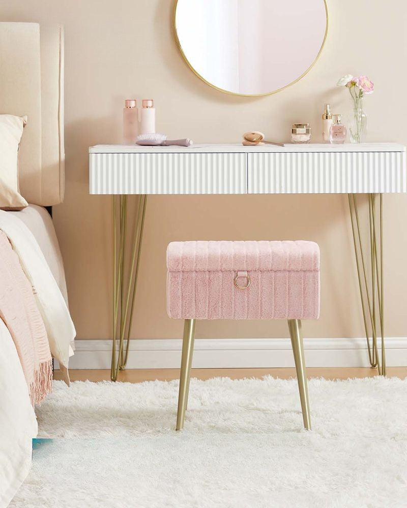 Nancy's Ospedaletto Make-Up Krukje - Hocker - Make Up Tafel Kruk met Opbergruimte - Roze - 30 x 40 x 50 cm