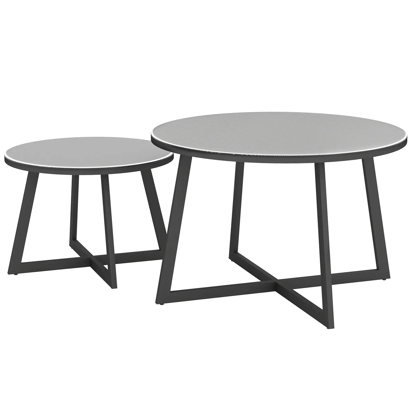 Nancy's Garessio Balkontafels - Bijzettafels voor Buiten - Set van 2 - Zwart / Grijs - Staal / Glas