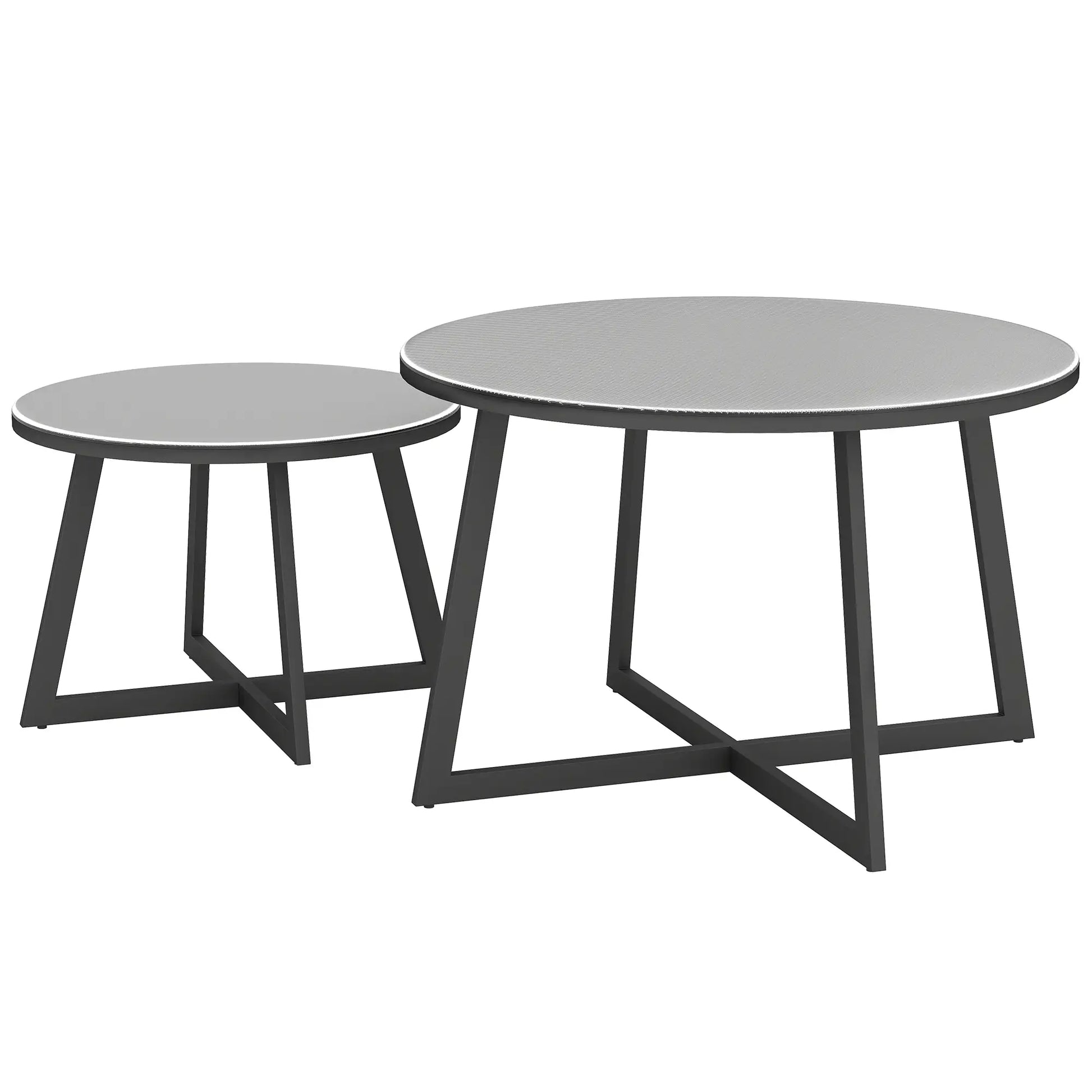 Nancy's Garessio Balkontafels - Bijzettafels voor Buiten - Set van 2 - Zwart / Grijs - Staal / Glas