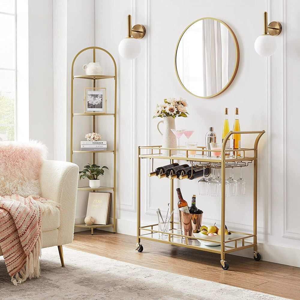 Nancy's Oundle Keukentrolley Goud - Bartrolley - Serveerwagen - Trolley op wielen - Staal - Glas - Modern - 80 x 38 x 77,5 cm