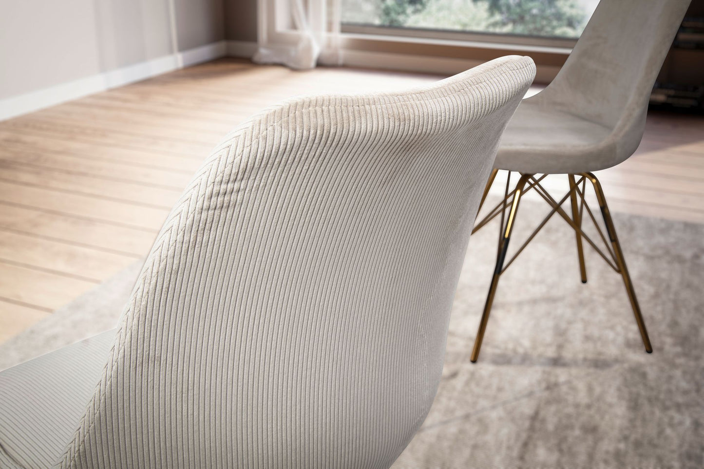 Nancy's Vizela Eetkamerstoelen - Set van 2 - Beige / Goud - Rib stof