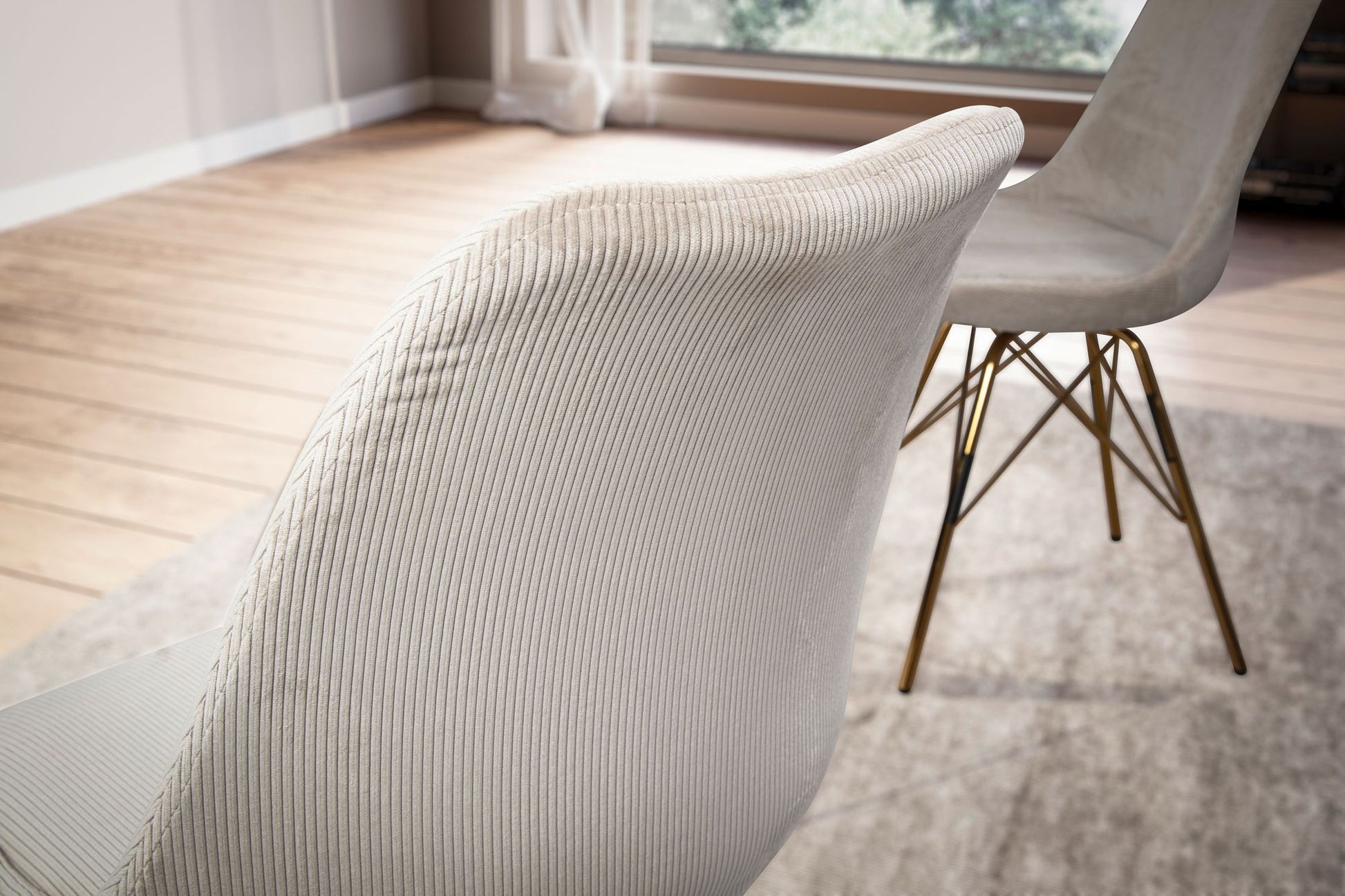Nancy's Vizela Eetkamerstoelen - Set van 2 - Beige / Goud - Rib stof