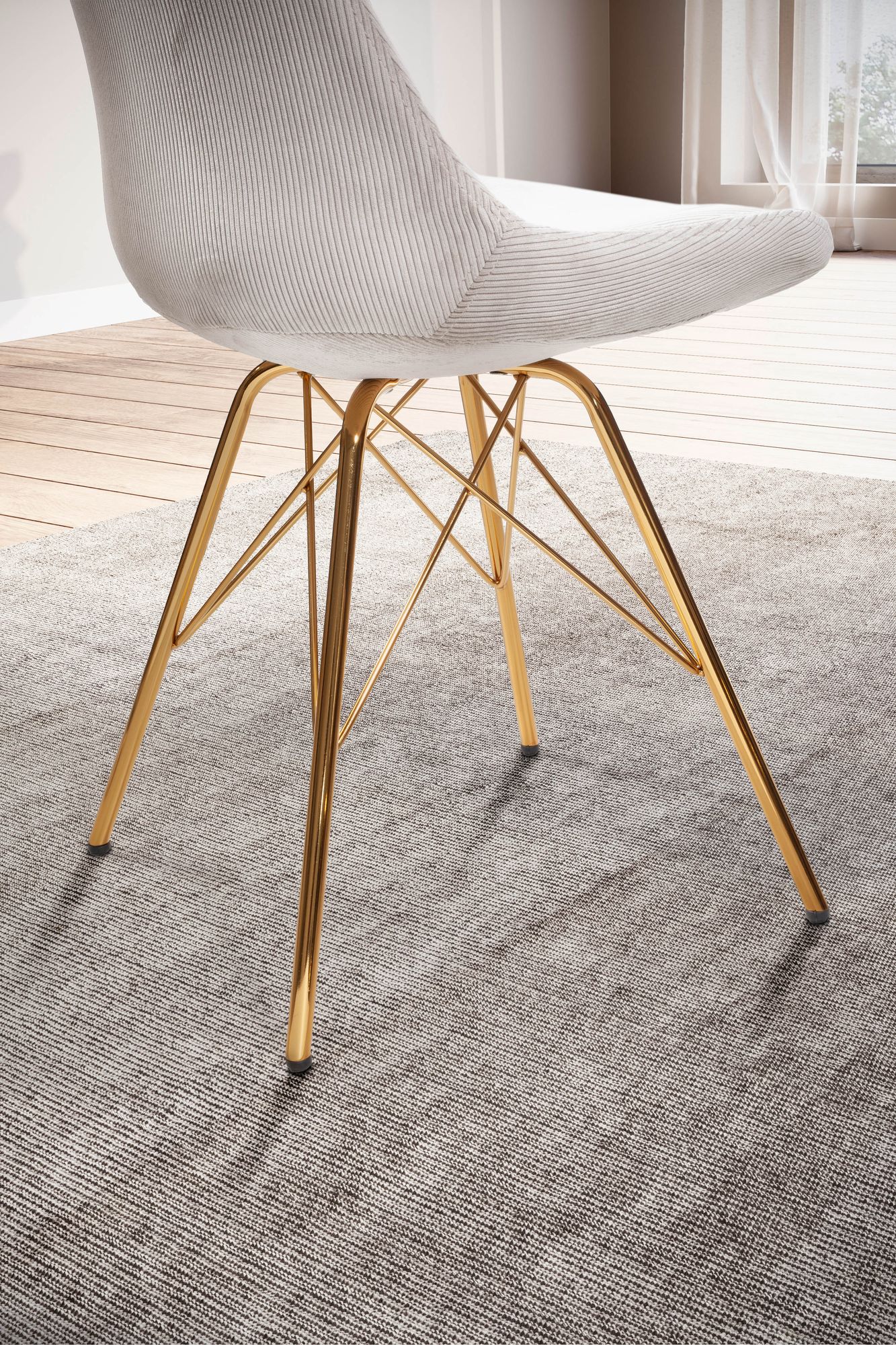 Nancy's Vizela Eetkamerstoelen - Set van 2 - Beige / Goud - Rib stof