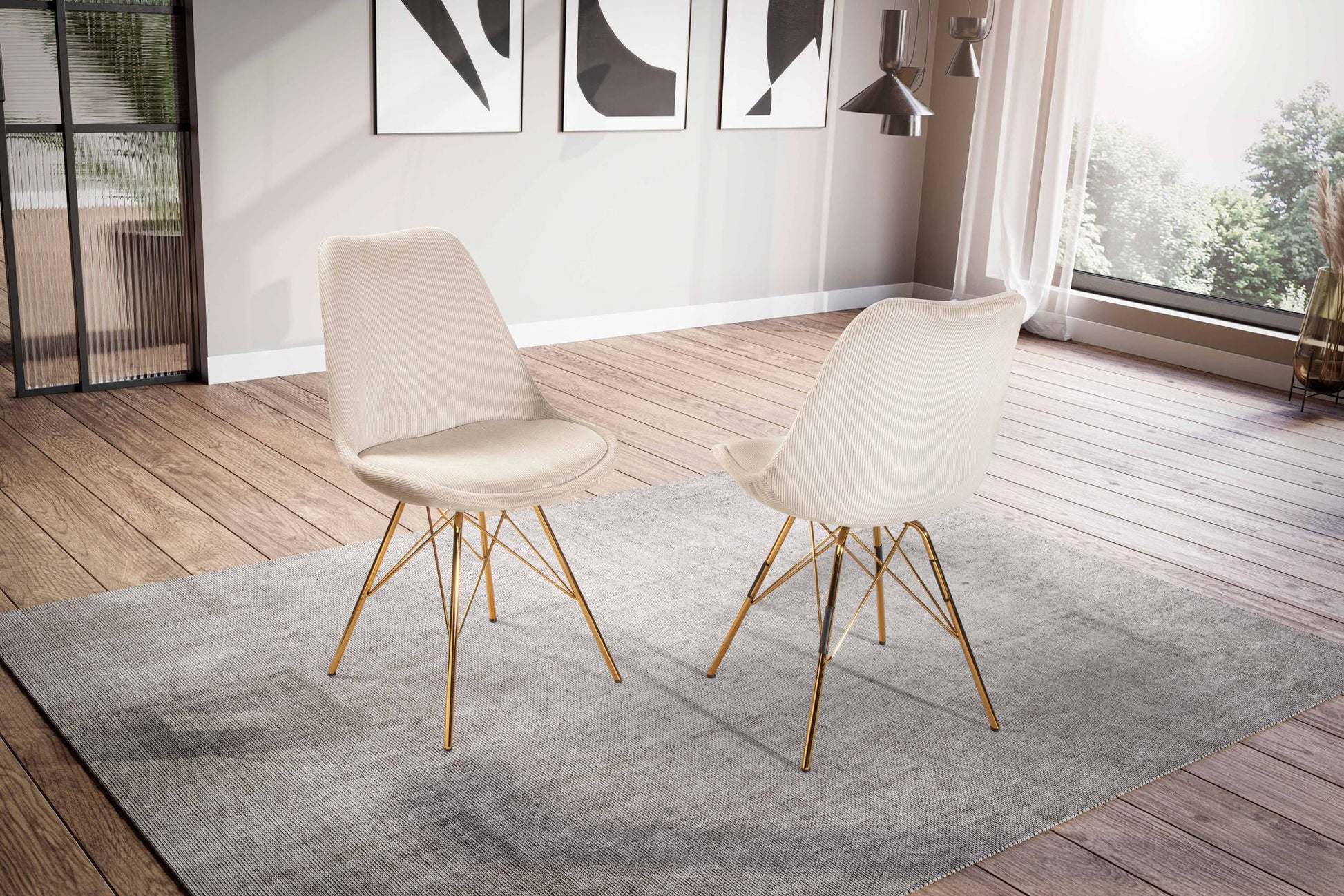 Nancy's Vizela Eetkamerstoelen - Set van 2 - Beige / Goud - Rib stof