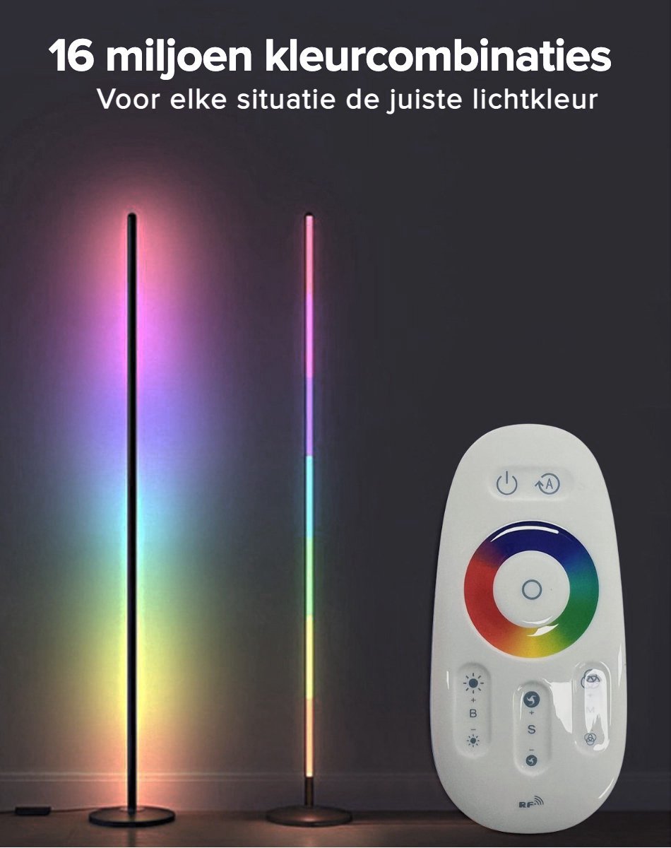 Realight RGB LED Vloerlamp 146cm dimbaar Inclusief Afstandsbediening Zwart