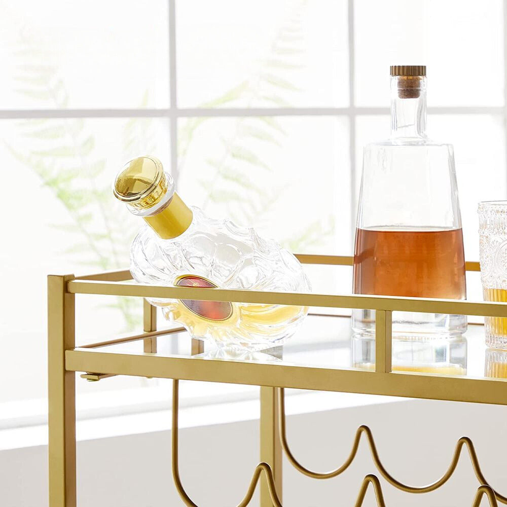 Nancy's Oundle Keukentrolley Goud - Bartrolley - Serveerwagen - Trolley op wielen - Staal - Glas - Modern - 80 x 38 x 77,5 cm
