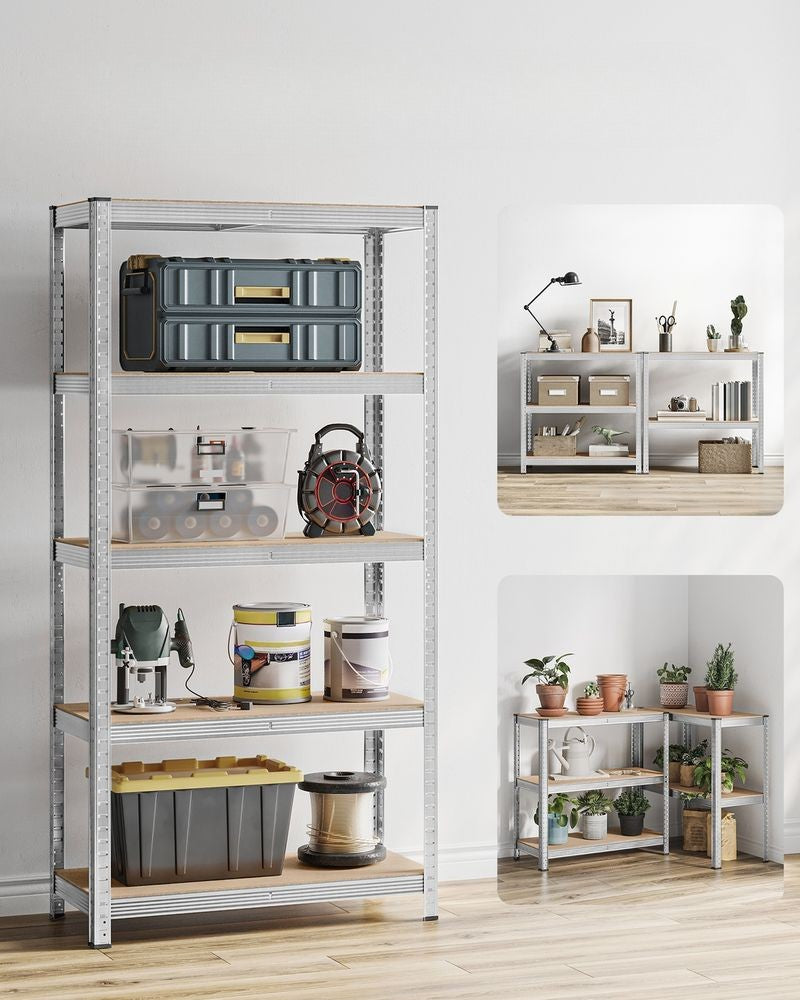 Nancy's Stelvio Stellingkasten Set van 2 - Opbergrek - Opbergkast - Verstelbare legplanken - Zilver - Staal - 90 x 40 x 180 cm