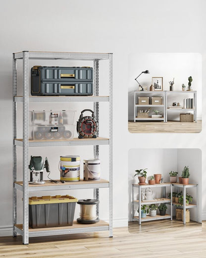 Nancy's Stelvio Stellingkasten Set van 2 - Opbergrek - Opbergkast - Verstelbare legplanken - Zilver - Staal - 90 x 40 x 180 cm