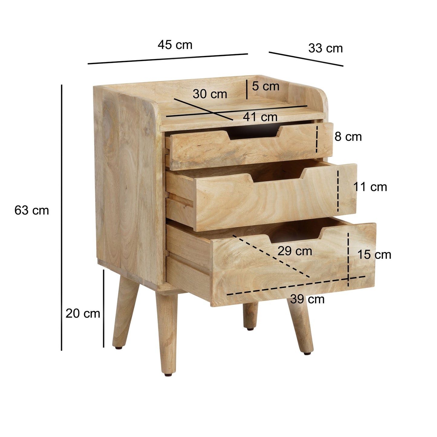 Nancy's Aranhas Nachtkastje met lades - Massief Mangohout - ± 45 x 60 x 30 cm