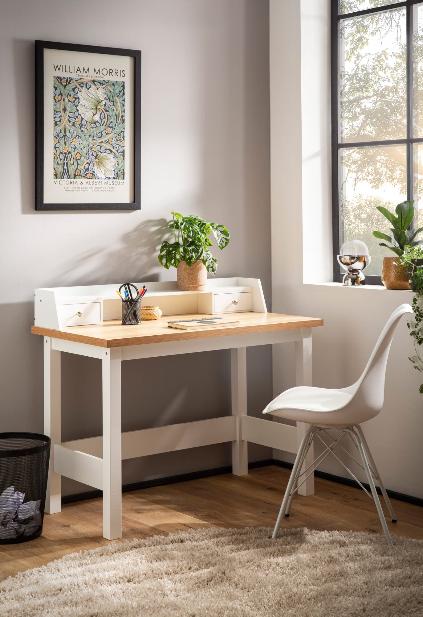 Nancy's Premana Bureau - Computertafel - Opbergvakken - Wit / Eiken - ± 105 x 55 x 90 cm