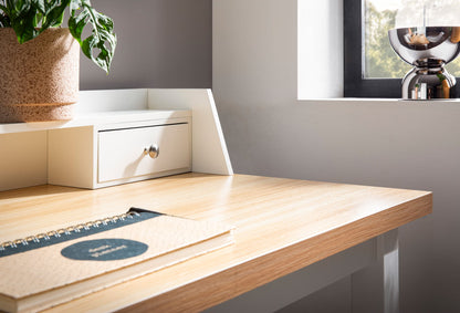 Nancy's Premana Bureau - Computertafel - Opbergvakken - Wit / Eiken - ± 105 x 55 x 90 cm