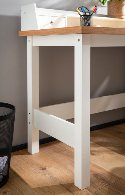 Nancy's Premana Bureau - Computertafel - Opbergvakken - Wit / Eiken - ± 105 x 55 x 90 cm