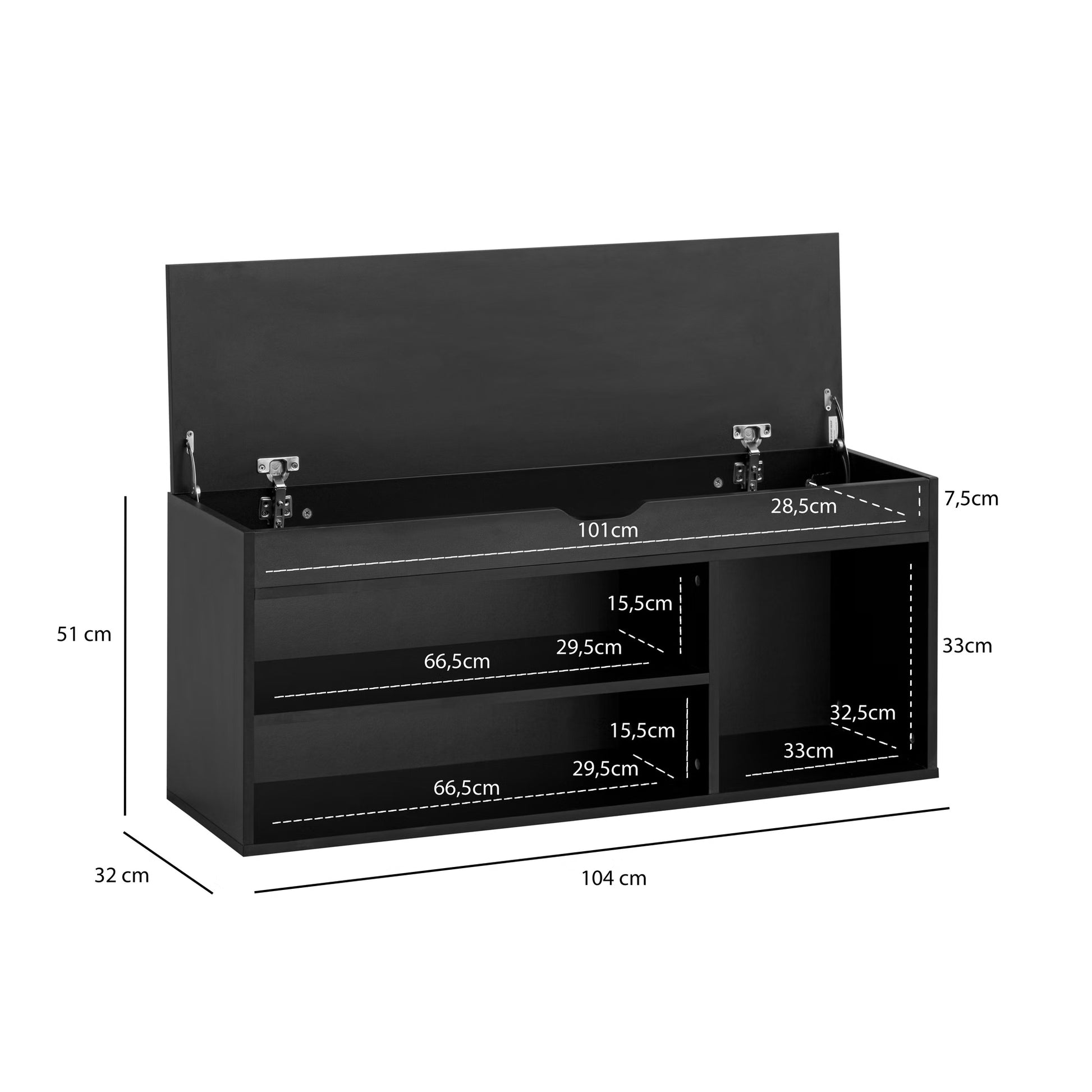 Nancy's Monrupino Bankje - Zitbankje - Gangbankje - Opbergbank - Zwart - ± 105 x 30 x 50 cm