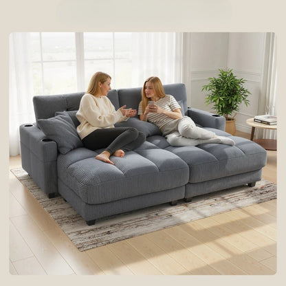 Nancy's Ostiglia 1-Zitsbank - Lounge Fauteuil - Slaapbank - Met Bekerhouders - Donkergrijs - Corduroy