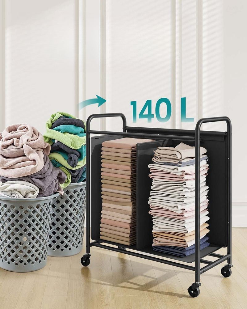 Nancy's Gragnano Wasmand - Wasbox - Wassorteerder - 2 Vakken - Zwart - 140 Liter